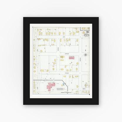 Old map wall art mockup — black gallery frame with white mat — Sanborn Fire Insurance Map from Appleton, Outagamie County, Wisconsin (1901), Sheet #0036