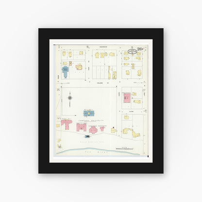 Old map wall art mockup — black gallery frame with white mat — Sanborn Fire Insurance Map from Appleton, Outagamie County, Wisconsin (1911), Sheet #0026