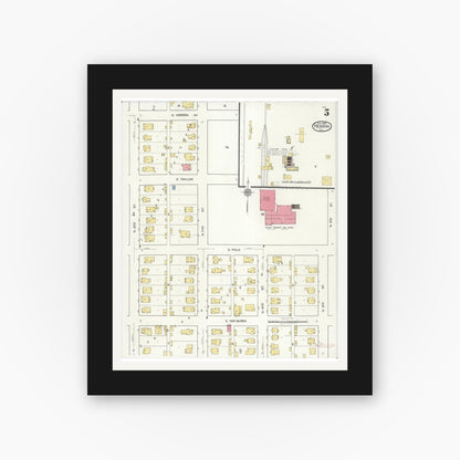 Old map wall art mockup — black gallery frame with white mat — Sanborn Fire Insurance Map from Herrin, Williamson County, Illinois (1922), Sheet #0005
