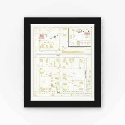 Old map wall art mockup — black gallery frame with white mat — Sanborn Fire Insurance Map from Mount Olive, Wayne County, North Carolina (1912), Sheet #0002