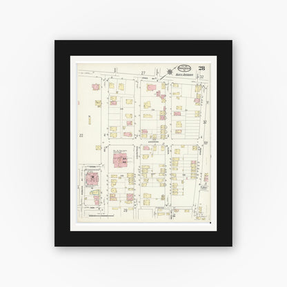 Old map wall art mockup — black gallery frame with white mat — Sanborn Fire Insurance Map from Braddock, Allegheny County, Pennsylvania (1914), Sheet #0028