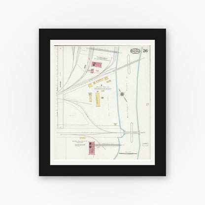 Old map wall art mockup — black gallery frame with white mat — Sanborn Fire Insurance Map from Manitowoc, Manitowoc County, Wisconsin (1919), Sheet #0026