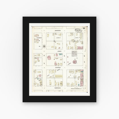 Old map wall art mockup — black gallery frame with white mat — Sanborn Fire Insurance Map from Sioux City, Woodbury County, Iowa (1884), Sheet #0006