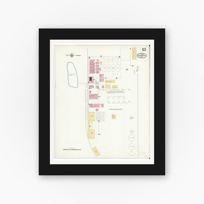 Old map wall art mockup — black gallery frame with white mat — Sanborn Fire Insurance Map from Texas City, Galveston County, Texas (1912), Sheet #0013