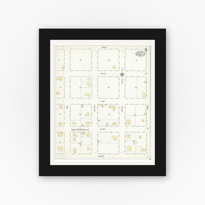 Old map wall art mockup — black gallery frame with white mat — Sanborn Fire Insurance Map from Henrietta, Clay County, Texas (1912), Sheet #0003