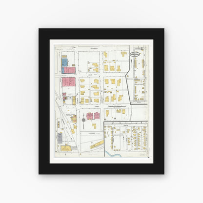 Old map wall art mockup — black gallery frame with white mat — Sanborn Fire Insurance Map from Mulberry, Polk County, Florida (1919), Sheet #0004
