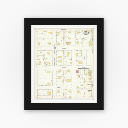 Old map wall art mockup — black gallery frame with white mat — Sanborn Fire Insurance Map from Franklin, Robertson County, Texas (1916), Sheet #0003