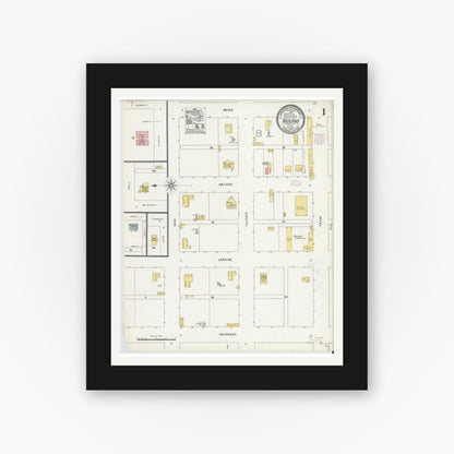 Old map wall art mockup — black gallery frame with white mat — Sanborn Fire Insurance Map from Midland, Midland County, Texas (1905), Sheet #0001