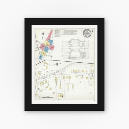 Old map wall art mockup — black gallery frame with white mat — Sanborn Fire Insurance Map from Glassboro, Gloucester County, New Jersey (1910) - Complete Map Set