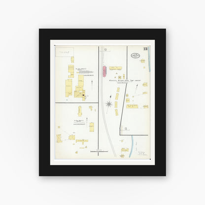 Old map wall art mockup — black gallery frame with white mat — Sanborn Fire Insurance Map from Lake City, Wabasha County, Minnesota (1909), Sheet #0013