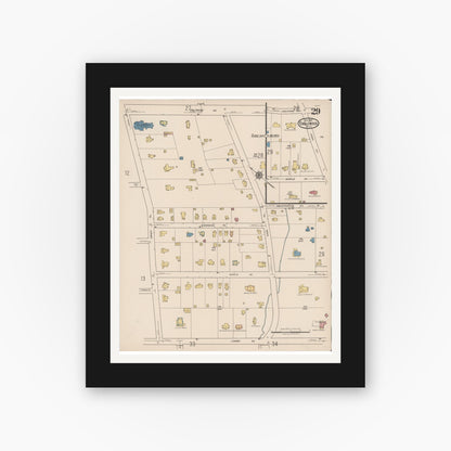 Old map wall art mockup — black gallery frame with white mat — Sanborn Fire Insurance Map from Englewood, Bergen County, New Jersey (1922), Sheet #0029