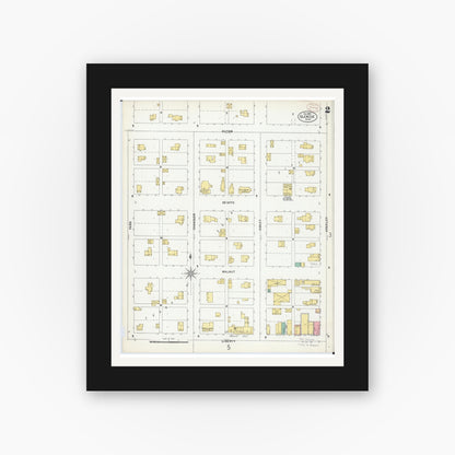 Old map wall art mockup — black gallery frame with white mat — Sanborn Fire Insurance Map from Glencoe, Mcleod County, Minnesota (1899), Sheet #0002