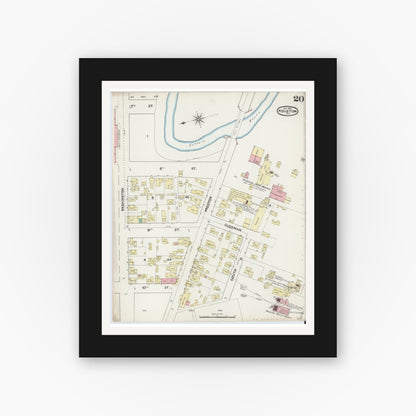 Old map wall art mockup — black gallery frame with white mat — Sanborn Fire Insurance Map from Houston, Harris County, Texas (1890), Sheet #0020