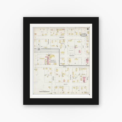 Old map wall art mockup — black gallery frame with white mat — Sanborn Fire Insurance Map from Chesterton, Porter County, Indiana (1893), Sheet #0002