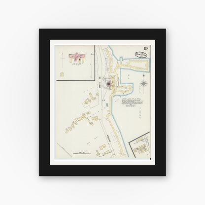 Old map wall art mockup — black gallery frame with white mat — Sanborn Fire Insurance Map from Manistee, Manistee County, Michigan (1890), Sheet #0019