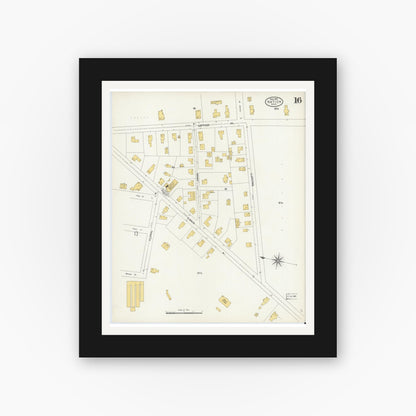 Old map wall art mockup — black gallery frame with white mat — Sanborn Fire Insurance Map from Natick, Middlesex County, Massachusetts (1904), Sheet #0016