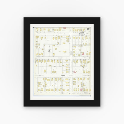 Old map wall art mockup — black gallery frame with white mat — Sanborn Fire Insurance Map from Fostoria, Seneca, Hancock, And Wood Counties, Ohio (1908), Sheet #0010