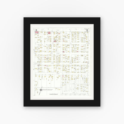Old map wall art mockup — black gallery frame with white mat — Sanborn Fire Insurance Map from Rosenberg, Fort Bend County, Texas (1942), Sheet #0005