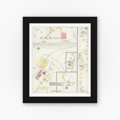 Old map wall art mockup — black gallery frame with white mat — Sanborn Fire Insurance Map from Paris, Lamar County, Texas (1897), Sheet #0015