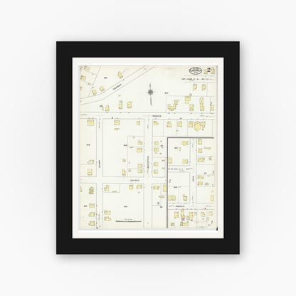 Old map wall art mockup — black gallery frame with white mat — Sanborn Fire Insurance Map from Gardner, Worcester County, Massachusetts (1909), Sheet #0002