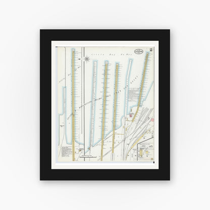 Old map wall art mockup — black gallery frame with white mat — Sanborn Fire Insurance Map from Escanaba, Delta County, Michigan (1899), Sheet #0002