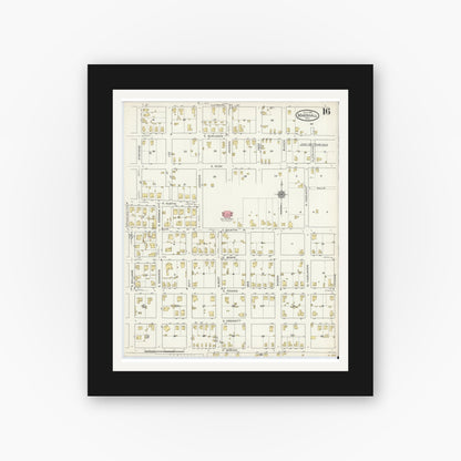Old map wall art mockup — black gallery frame with white mat — Sanborn Fire Insurance Map from Marshall, Harrison County, Texas (1915), Sheet #0016