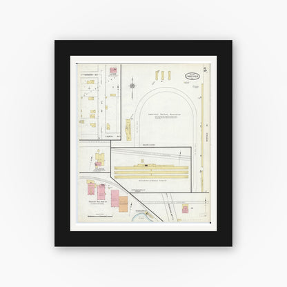 Old map wall art mockup — black gallery frame with white mat — Sanborn Fire Insurance Map from Libertyville, Lake County, Illinois (1912), Sheet #0005