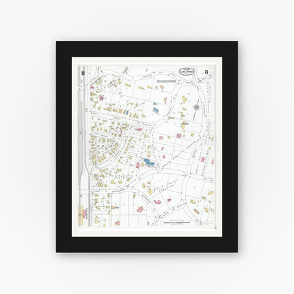 Old map wall art mockup — black gallery frame with white mat — Sanborn Fire Insurance Map from Lake Forest, Lake County, Illinois (1926), Sheet #0008