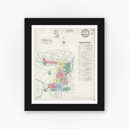 Old map wall art mockup — black gallery frame with white mat — Sanborn Fire Insurance Map from Ballston Spa, Saratoga County, New York (1897) - Complete Map Set