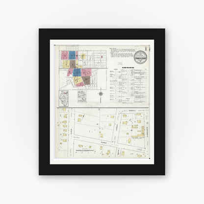 Old map wall art mockup — black gallery frame with white mat — Sanborn Fire Insurance Map from Downers Grove, Dupage County, Illinois (1921) - Complete Map Set