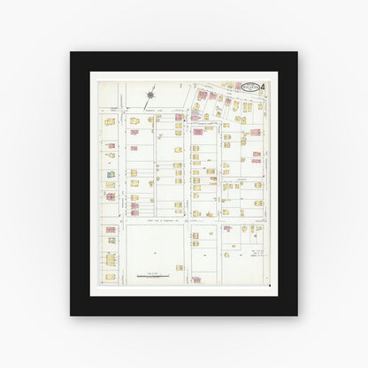 Old map wall art mockup — black gallery frame with white mat — Sanborn Fire Insurance Map from Malvern, Chester County, Pennsylvania (1919), Sheet #0004