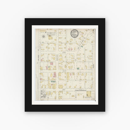 Old map wall art mockup — black gallery frame with white mat — Sanborn Fire Insurance Map from Crothersville, Jackson County, Indiana (1895) - Complete Map Set