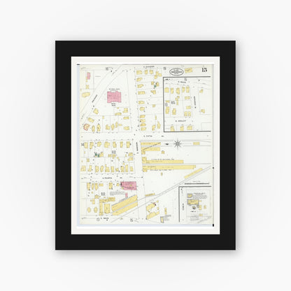 Old map wall art mockup — black gallery frame with white mat — Sanborn Fire Insurance Map from Ann Arbor, Washtenaw County, Michigan (1908), Sheet #0015