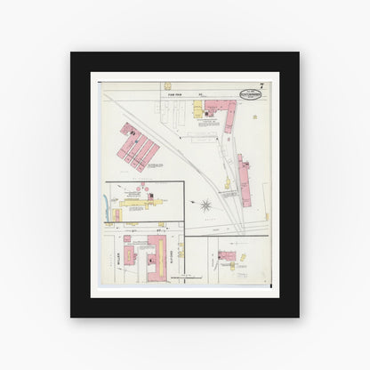 Old map wall art mockup — black gallery frame with white mat — Sanborn Fire Insurance Map from Benton Harbor, Berrien County, Michigan (1892), Sheet #0007
