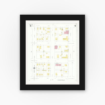 Old map wall art mockup — black gallery frame with white mat — Sanborn Fire Insurance Map from Lamesa, Dawson County, Texas (1932), Sheet #0006