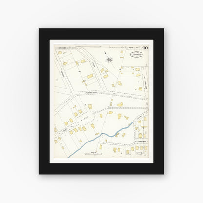 Old map wall art mockup — black gallery frame with white mat — Sanborn Fire Insurance Map from Los Gatos, Santa Clara County, California (1895), Sheet #0010
