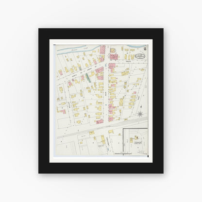 Old map wall art mockup — black gallery frame with white mat — Sanborn Fire Insurance Map from Cedarville, Greene County, Ohio (1895), Sheet #0002