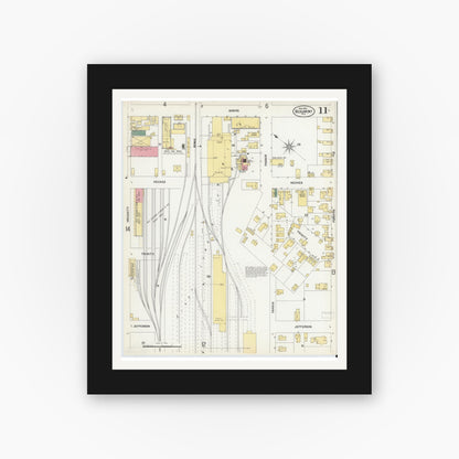 Old map wall art mockup — black gallery frame with white mat — Sanborn Fire Insurance Map from Beaumont, Jefferson County, Texas (1902), Sheet #0011