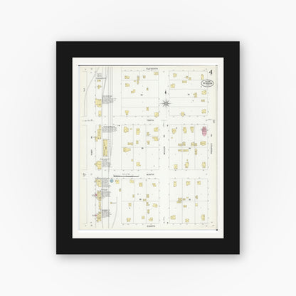Old map wall art mockup — black gallery frame with white mat — Sanborn Fire Insurance Map from Windom, Cottonwood County, Minnesota (1907), Sheet #0004