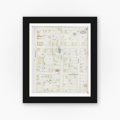 Old map wall art mockup — black gallery frame with white mat — Sanborn Fire Insurance Map from Virginia, Cass County, Illinois (1894), Sheet #0003