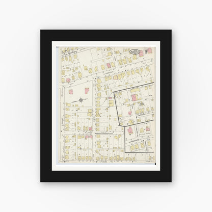 Old map wall art mockup — black gallery frame with white mat — Sanborn Fire Insurance Map from Barnesville, Belmont County, Ohio (1915), Sheet #0002