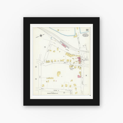 Old map wall art mockup — black gallery frame with white mat — Sanborn Fire Insurance Map from Peekskill, Westchester County, New York (1911), Sheet #0022