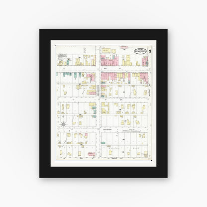 Old map wall art mockup — black gallery frame with white mat — Sanborn Fire Insurance Map from Webster City, Hamilton County, Iowa (1892), Sheet #0003