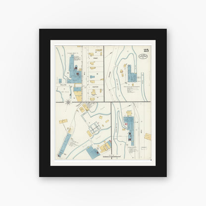 Old map wall art mockup — black gallery frame with white mat — Sanborn Fire Insurance Map from Lockport, Niagara County, New York (1903), Sheet #0025