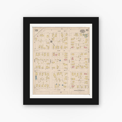 Old map wall art mockup — black gallery frame with white mat — Sanborn Fire Insurance Map from Monroe, Monroe County, Michigan (1922), Sheet #0013