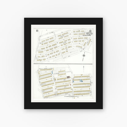 Old map wall art mockup — black gallery frame with white mat — Sanborn Fire Insurance Map from Woodlawn, Beaver County, Pennsylvania (1923), Sheet #0011