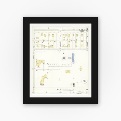 Old map wall art mockup — black gallery frame with white mat — Sanborn Fire Insurance Map from Claremont, Los Angeles County, California (1909), Sheet #0005
