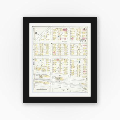 Old map wall art mockup — black gallery frame with white mat — Sanborn Fire Insurance Map from Greenville, Darke County, Ohio (1910), Sheet #0011