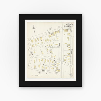 Old map wall art mockup — black gallery frame with white mat — Sanborn Fire Insurance Map from Melrose, Middlesex County, Massachusetts (1915), Sheet #0019