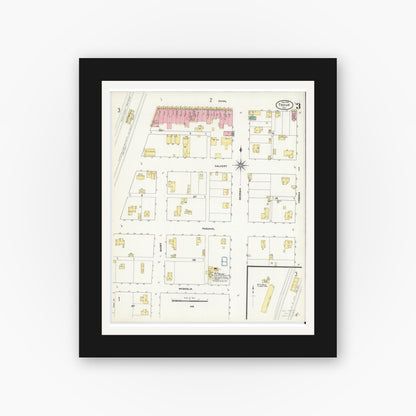 Old map wall art mockup — black gallery frame with white mat — Sanborn Fire Insurance Map from Troup, Smith County, Texas (1909), Sheet #0003